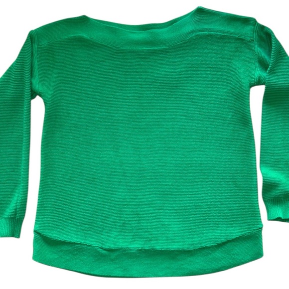 Cable & Gauge Gorgeous Kelly Green Boat Neck Sweater Ribbed Texture Cotton Sz S - Picture 2 of 11